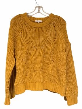 Madewell Mustard Yellow Cable Knit Crewneck Sweater